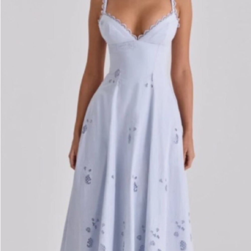 House of CB TATIANA Bluebell Lace + Cotton Broderie Anglais Midi Sundress NWT - Picture 2 of 12